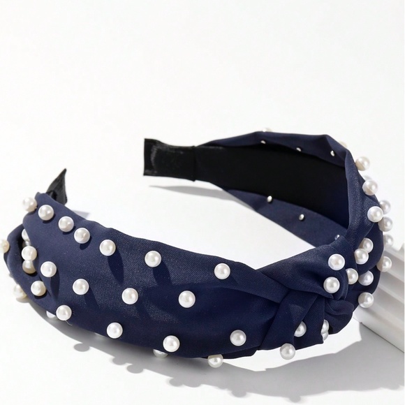 Women’s Navy Twist Knot Pearl Embellished Headband - Picture 3 of 3